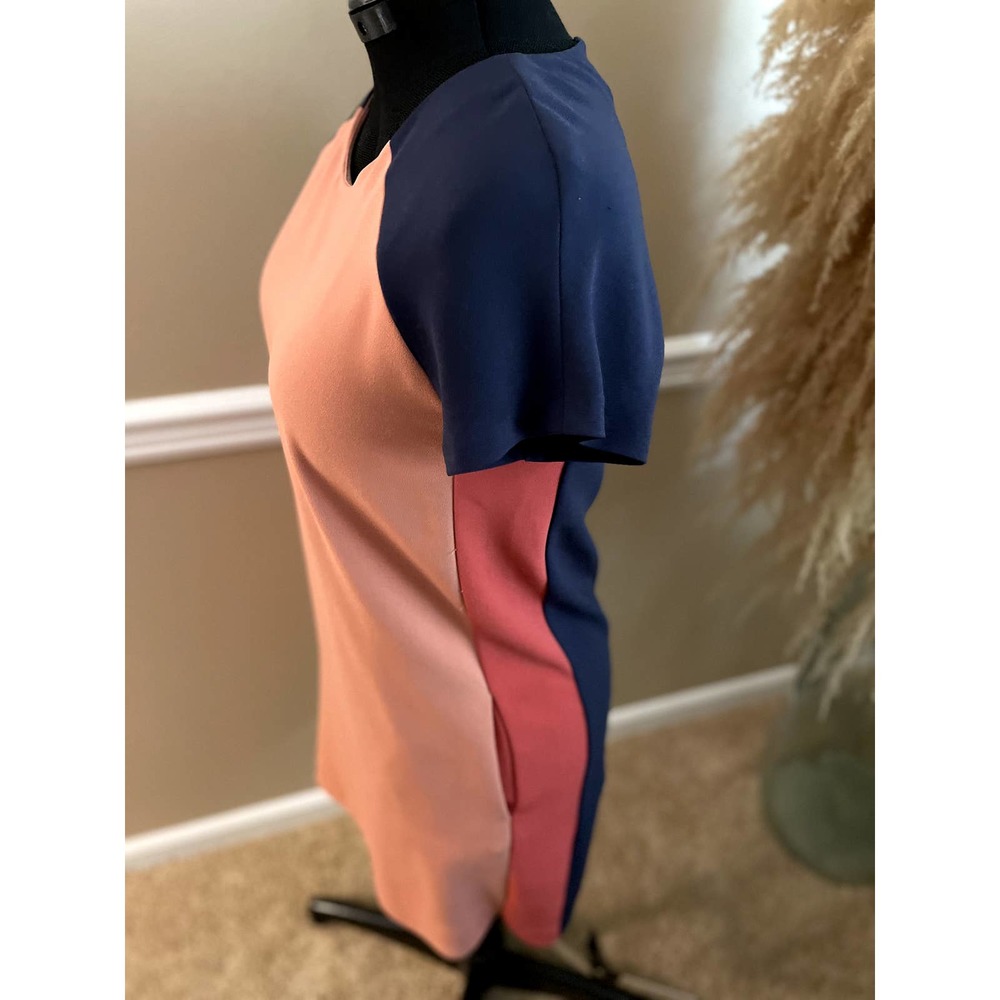 Banana Republic Color Block Shift Dress Coral Salmon Pink Navy Size 6